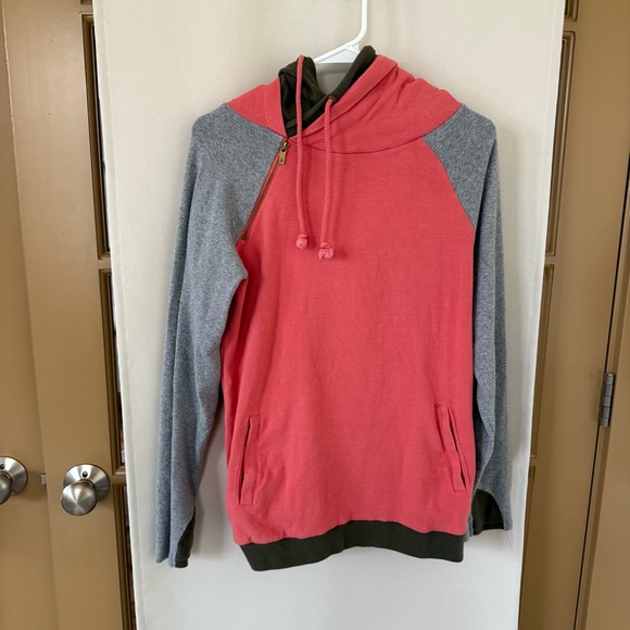 Ampersand Ave‎ Womens Medium Pink Grey Green DoubleHood Hoodie Sweatshirt - Picture 1 of 6